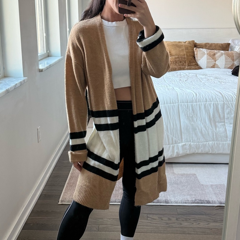 Topshop Camel and Black Striped Cardigan